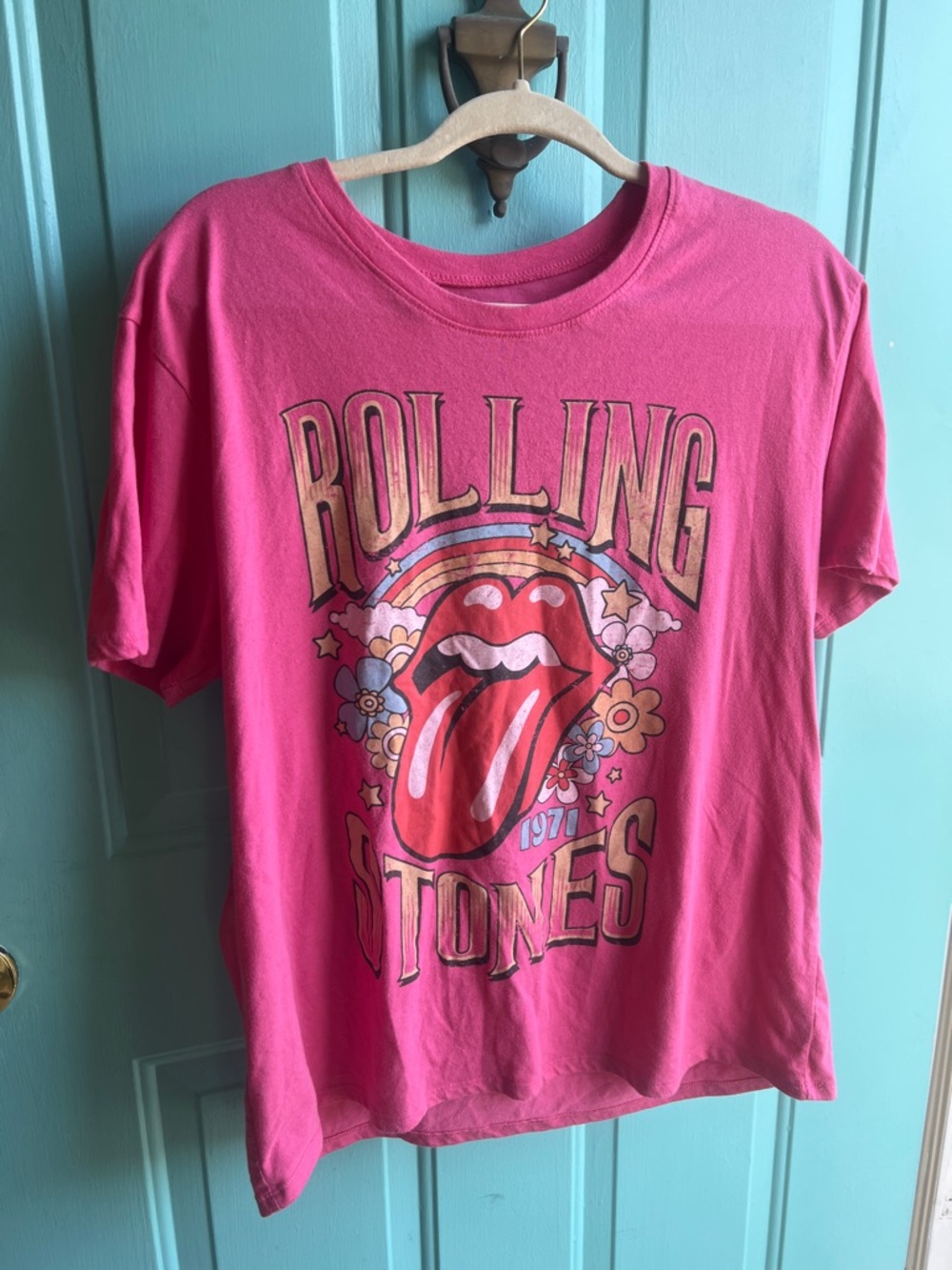 the Rolling Stones Pink Short Sleeve Tongue Logo Tee